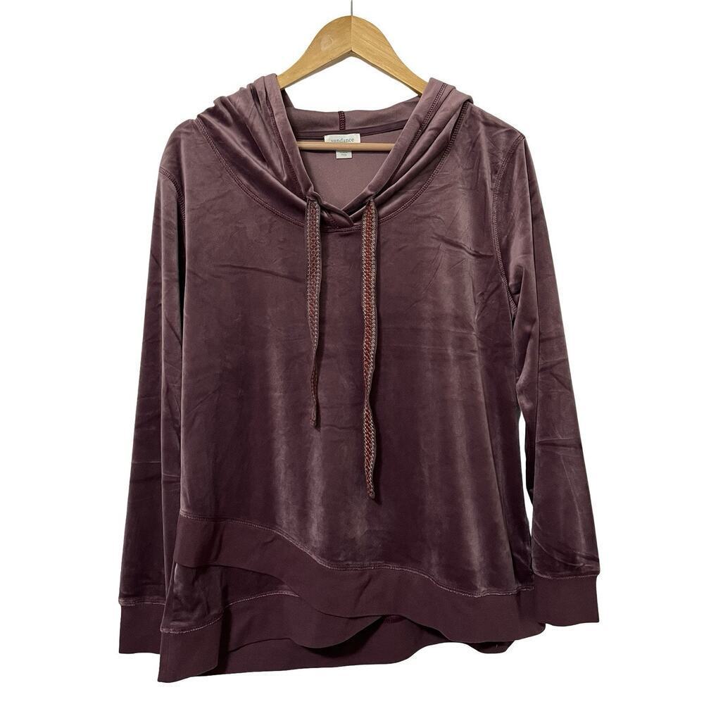 Sundance Aurora Velour Drawstring‎ Hoodie Size L Purple Loungewear Sweatshirt